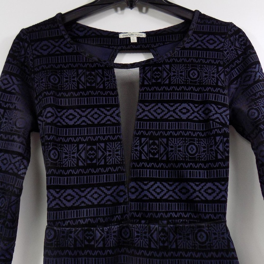 Charlotte Russe Mesh Panel V-Neck Open Back 3/4 Sleeve Dress Size Small - Picture 3 of 8